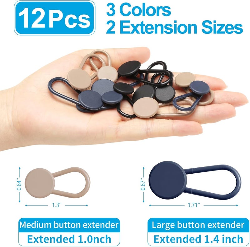 Ceryvop 12PCS Button Extenders for Jeans, Pants Waist Button Extender for Women Men, 3 Colors Pant Waistband Expander, Pants Waist Extension 1-1.4 Inches - Image 3